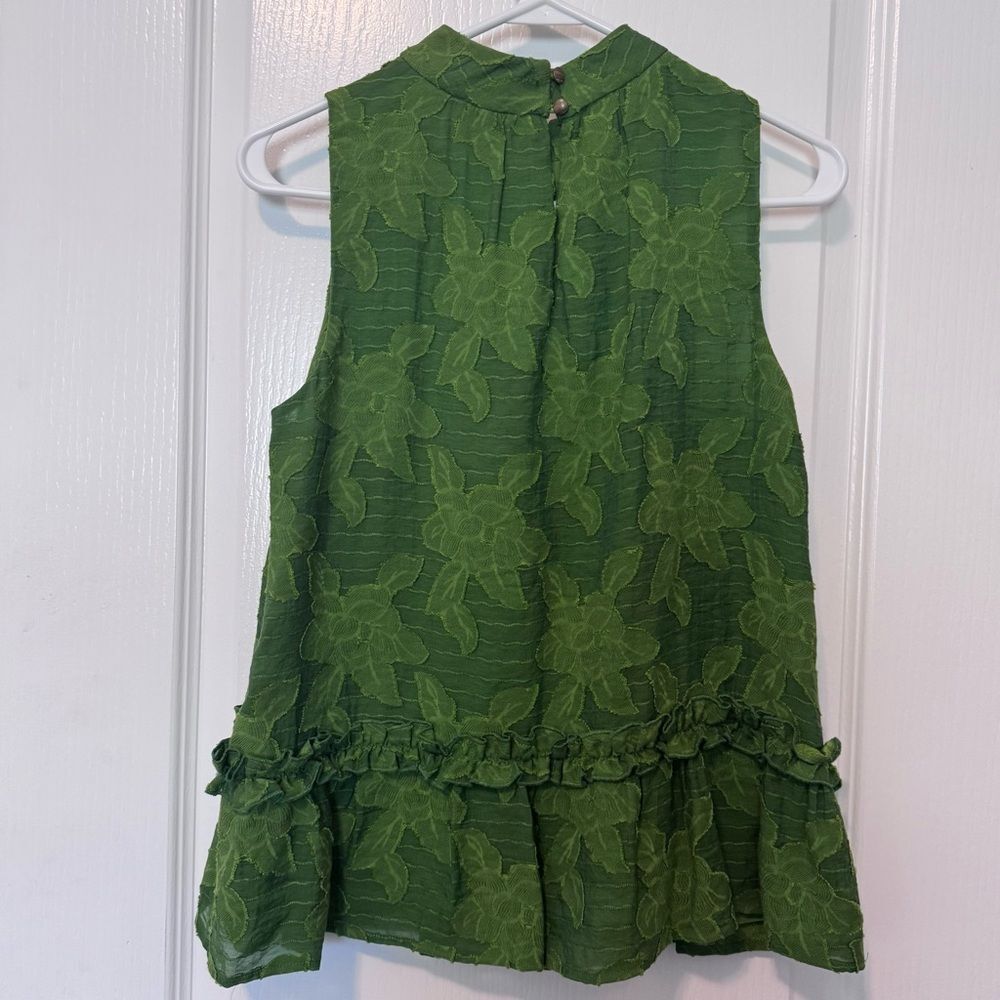 Anthropologie Maeve Women’s Green Floral Savannah Swing Blouse Tank Size 4 - Picture 3 of 16